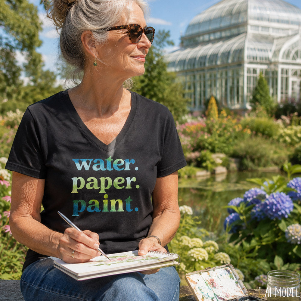 Water. Paper. Paint. Watercolor Artist V-Neck T-Shirt