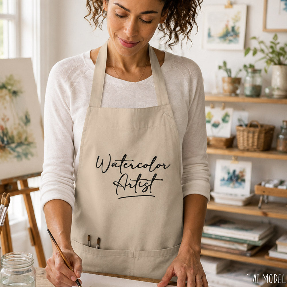 Watercolor Artist Embroidered Organic cotton apron