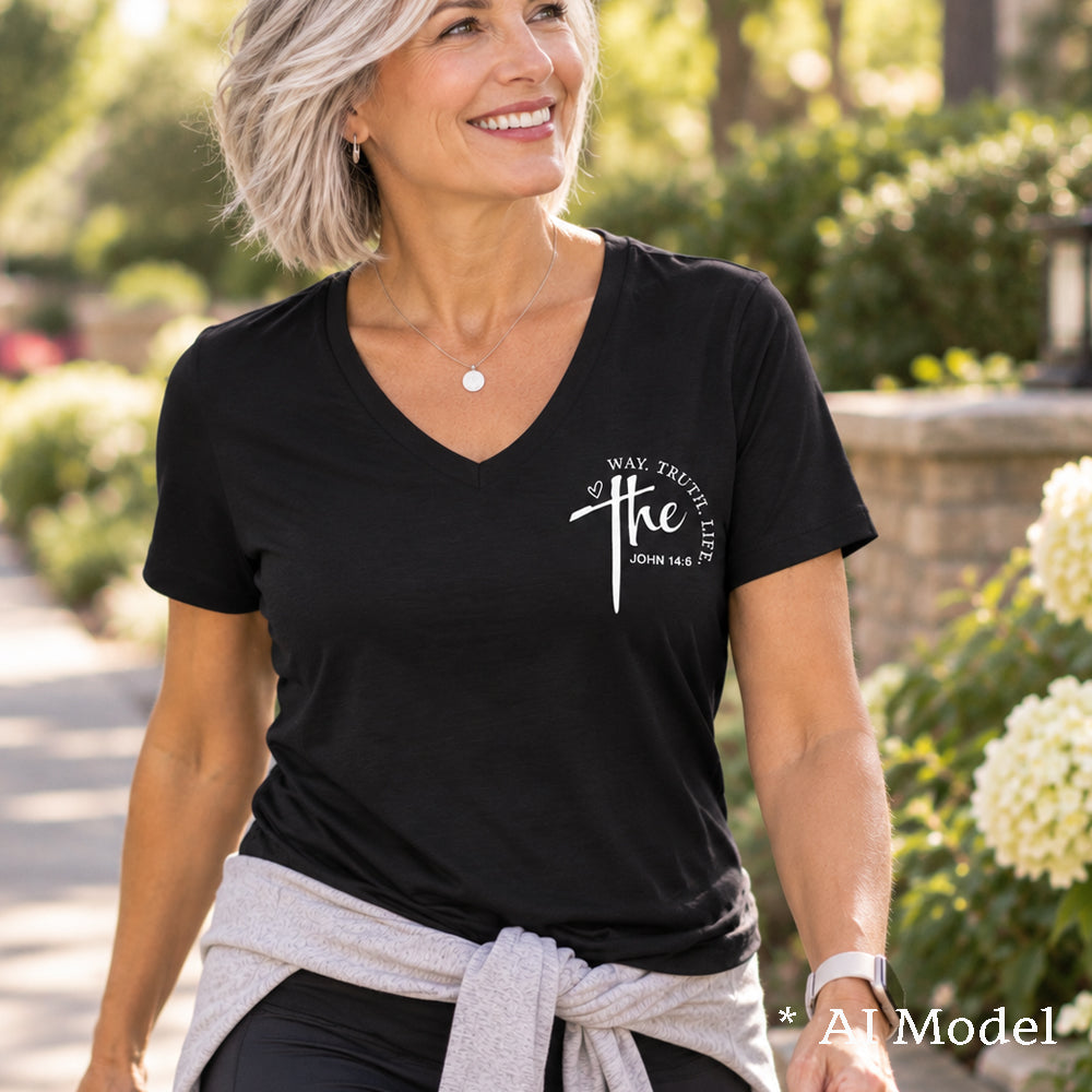Way Truth Life Christian Women’s V-Neck T-Shirt | John 14:6