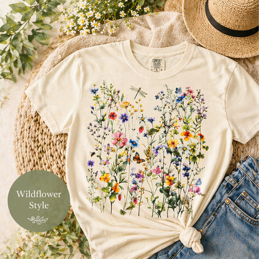 Vintage Wildflowers Garment Dyed Shirt - Amazing Faith Designs