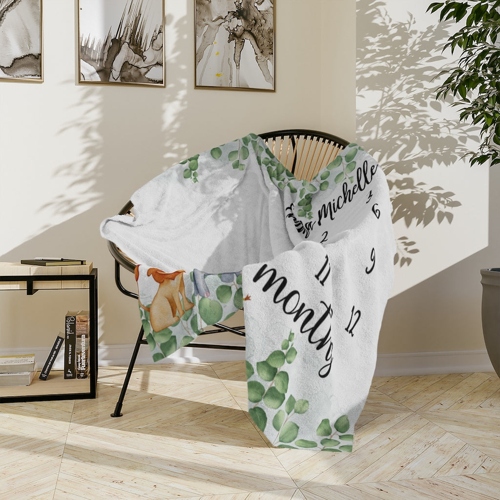 Safari Personalized Baby Milestone Minky Blanket - Amazing Faith Designs
