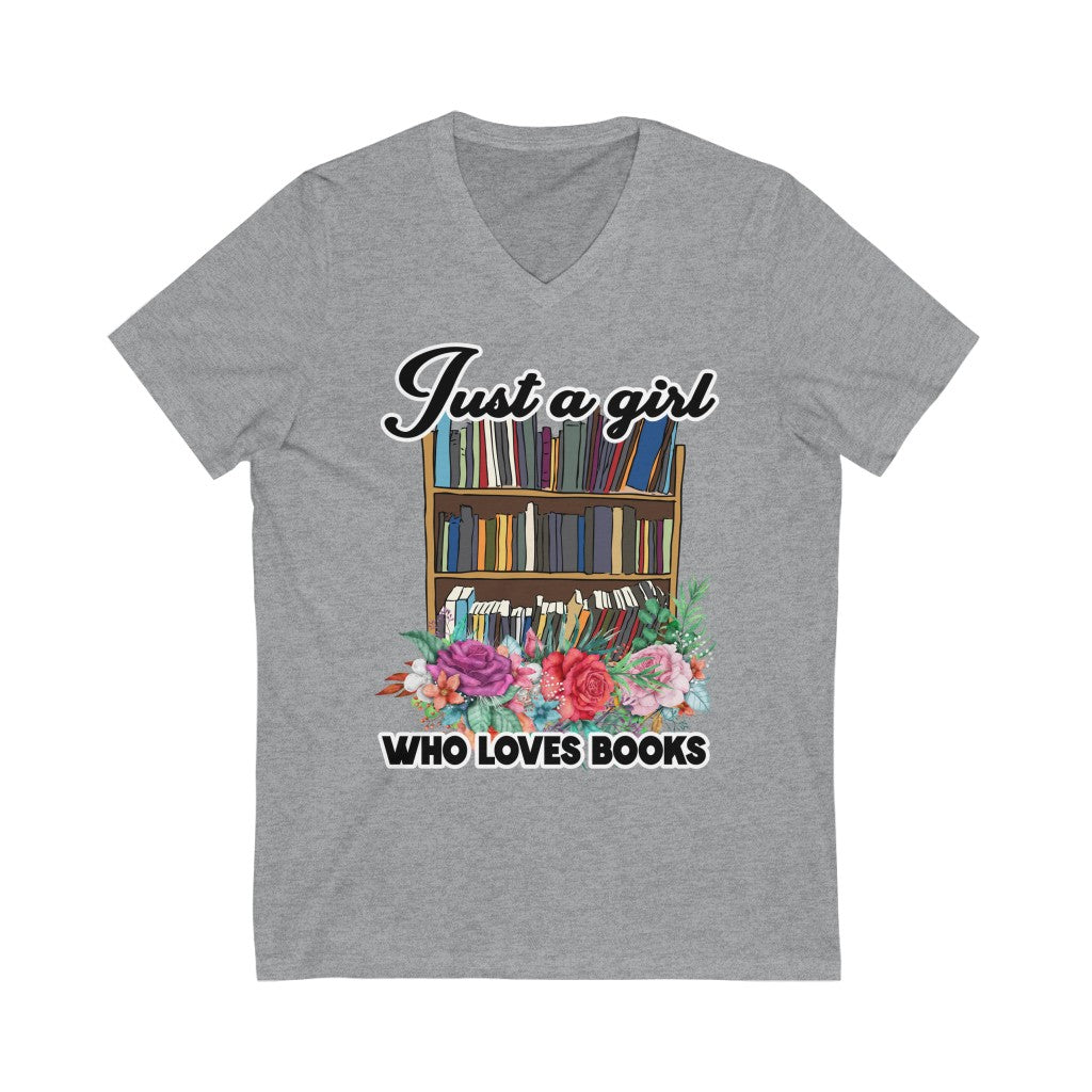 Just a Girl Who Loves Books V-Neck T-shirt | Christian Faith Tee Printify
