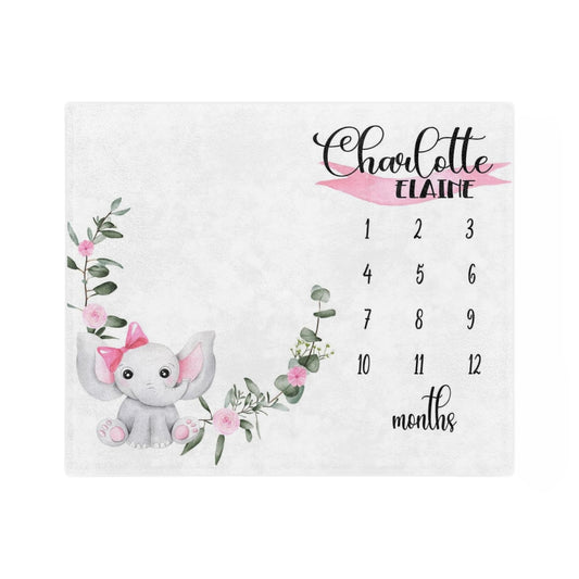 Elephant Pink Personalized Baby Milestone Minky Blanket Printify