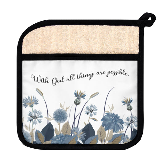 With God All Things Are Possible Thistle Pot Holder with Pocket | Christian Hot Pad - Amazing Faith Designs
