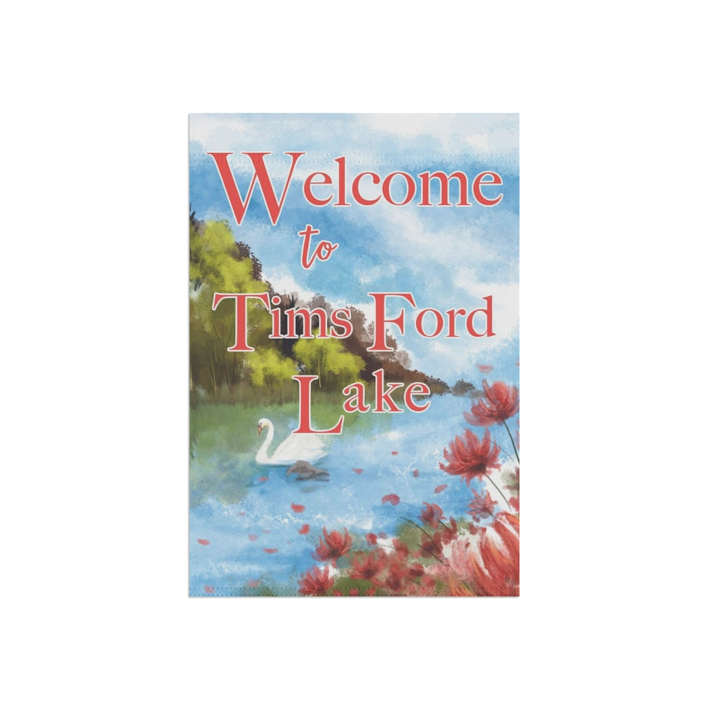 Welcome to the Lake with Swan Garden Flag - Personalized Printify