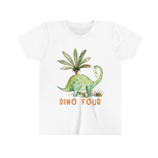 4th Birthday Dinosaur Youth Short Sleeve Shirt, Birthday Tshirt, Fourth Birthday gift Printify
