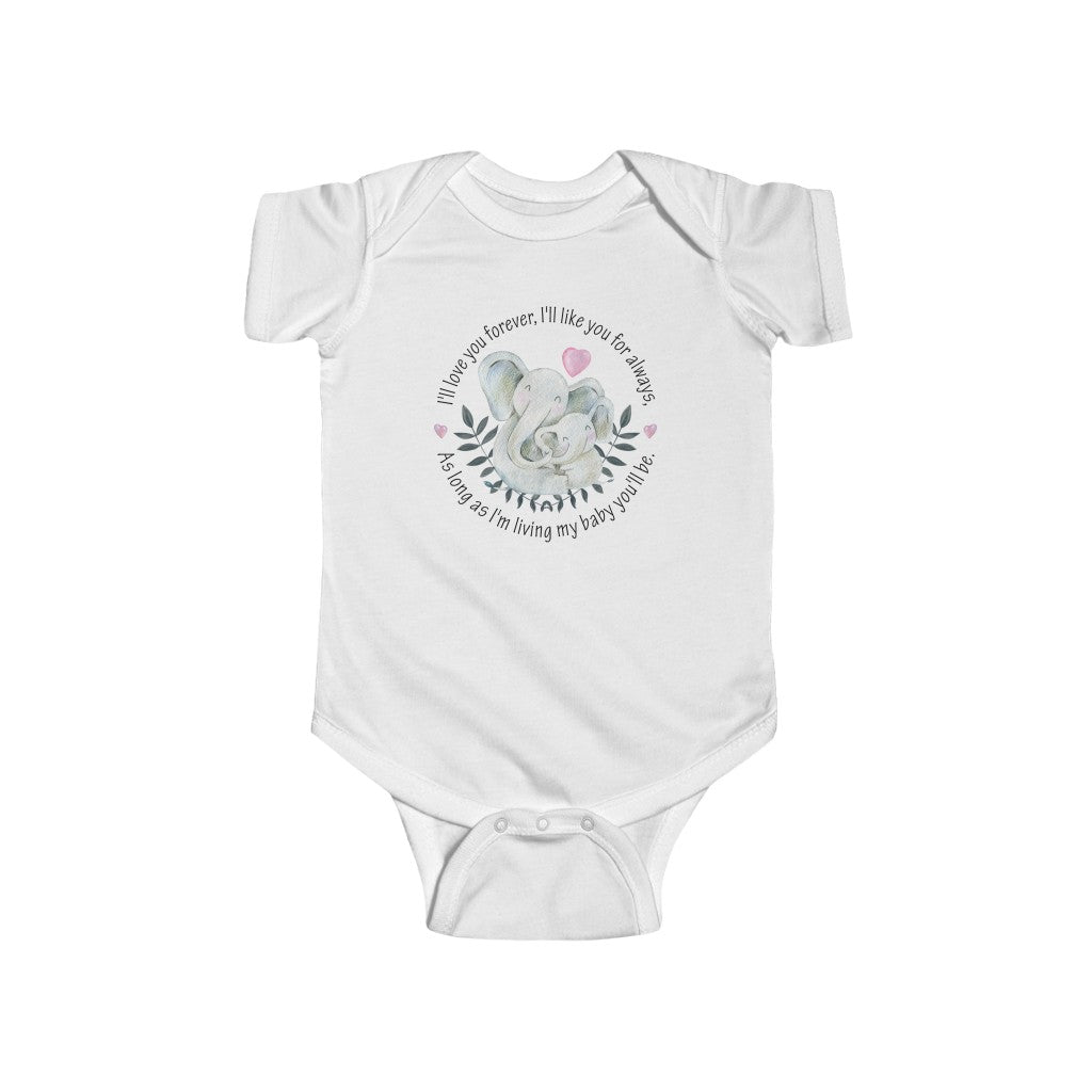 I'll Love You Forever I'll Like you for Always Mama and Baby Elephant Infant Bodysuit Onesie - Amazing Faith Designs