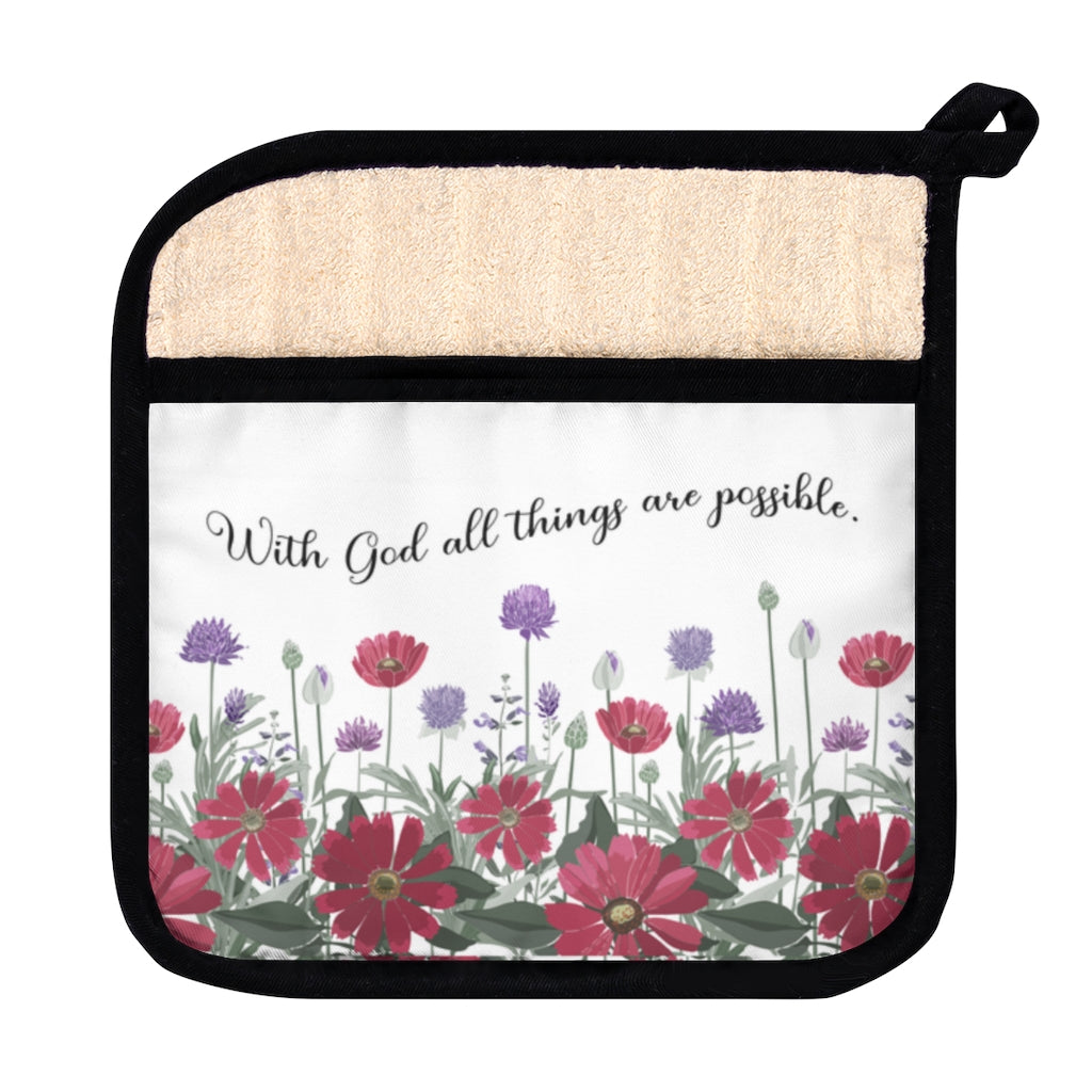 With God All Things Are Possible Poppies Pot Holder with Pocket | Christian Hot Pad - Amazing Faith Designs