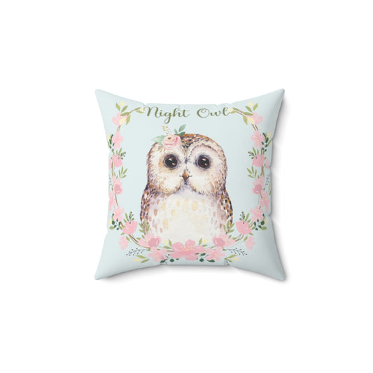 Night Owl Floral Spun Polyester Square Pillow Printify