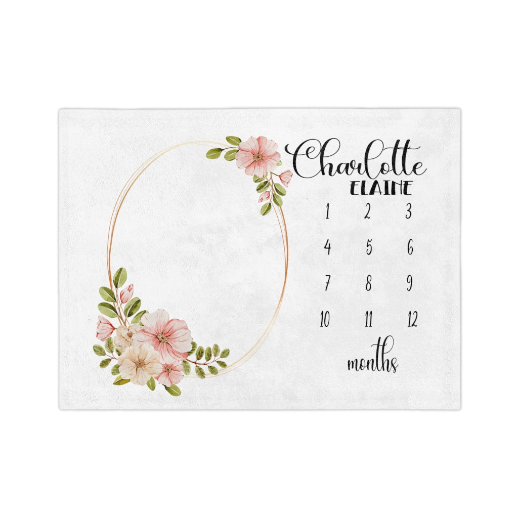 Pink Flowers Personalized Baby Milestone Minky Blanket - Amazing Faith Designs