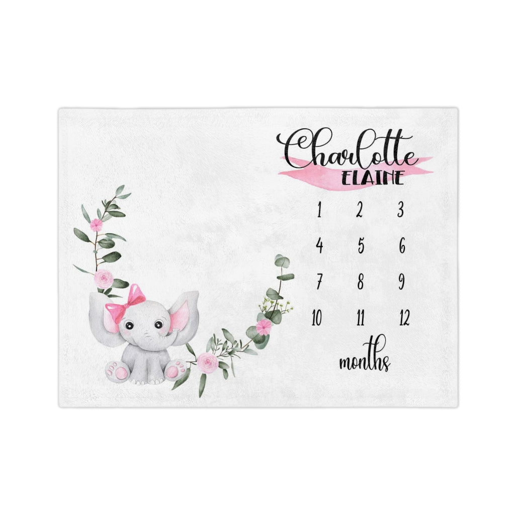 Elephant Pink Personalized Baby Milestone Minky Blanket - Amazing Faith Designs