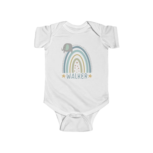 Boys Personalized Name Rainbow Onesie, Boho Baby Onesie, Custom Name Baby Boy Onesie, Elephant Baby Boy Onesie - Amazing Faith Designs