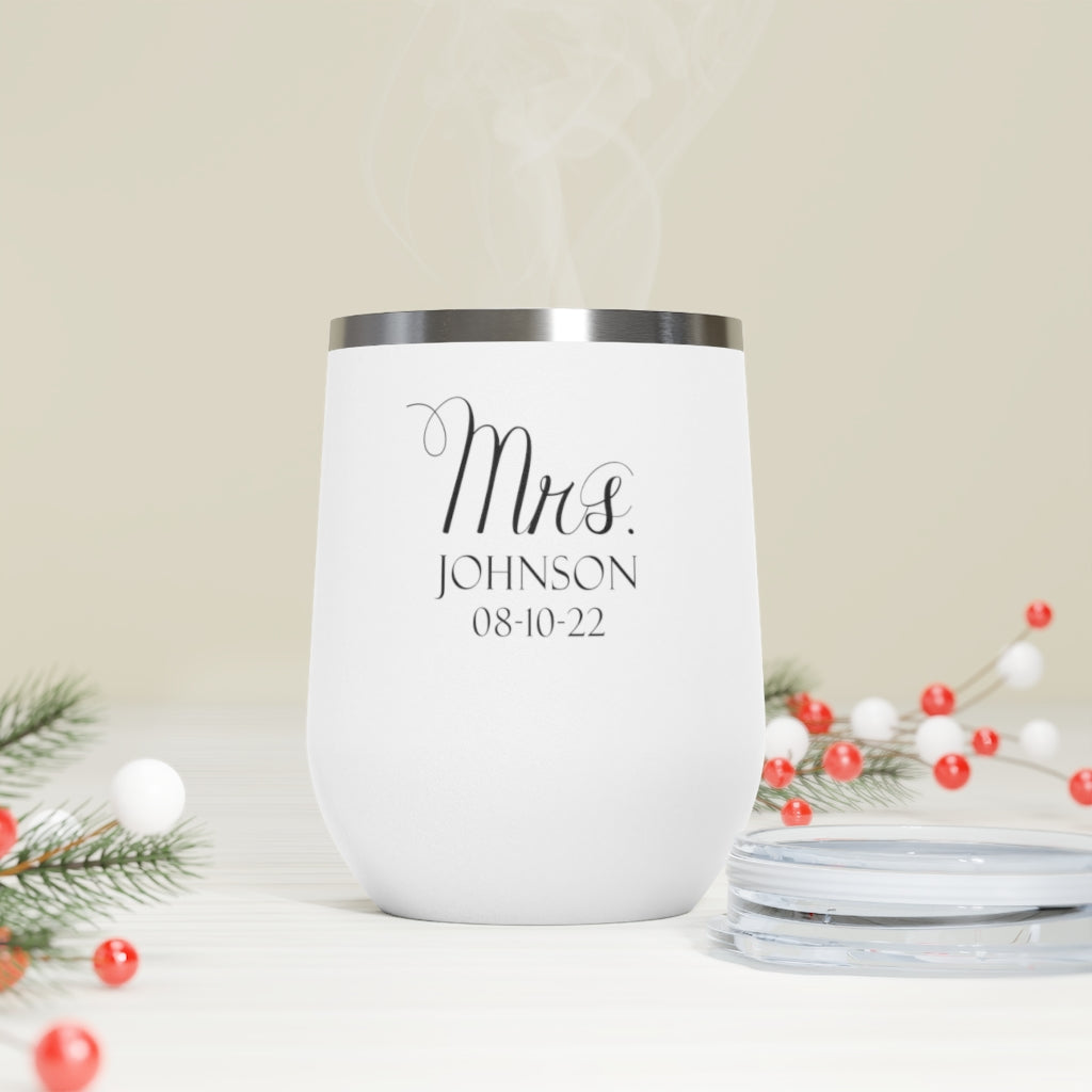 Mr. And Mrs. Personalized Name 12oz Insulated Wine Tumbler | Wedding Engagement Bridal Shower Gift - Amazing Faith Designs