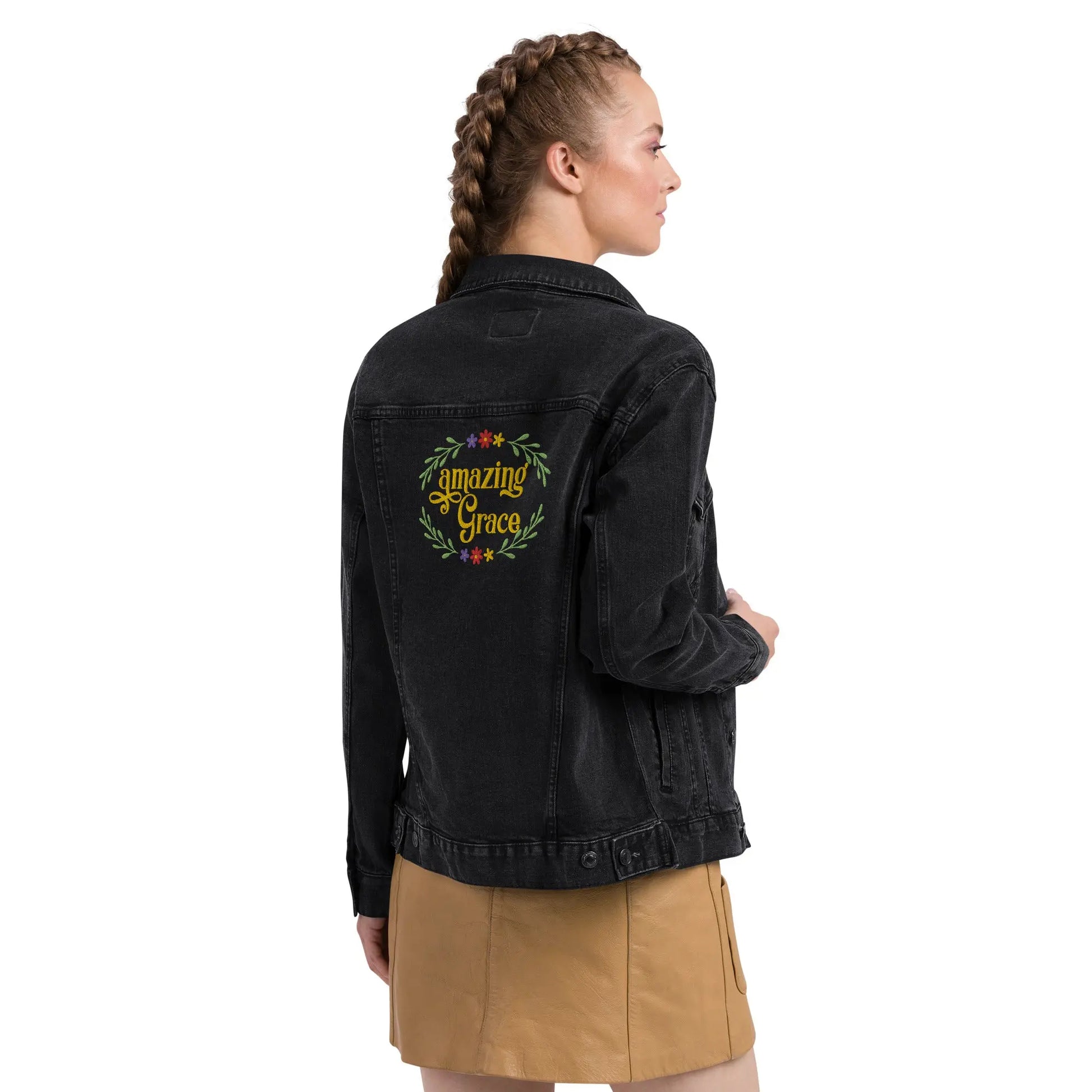 Amazing Grace Embroidered Denim Jacket Amazing Faith Designs