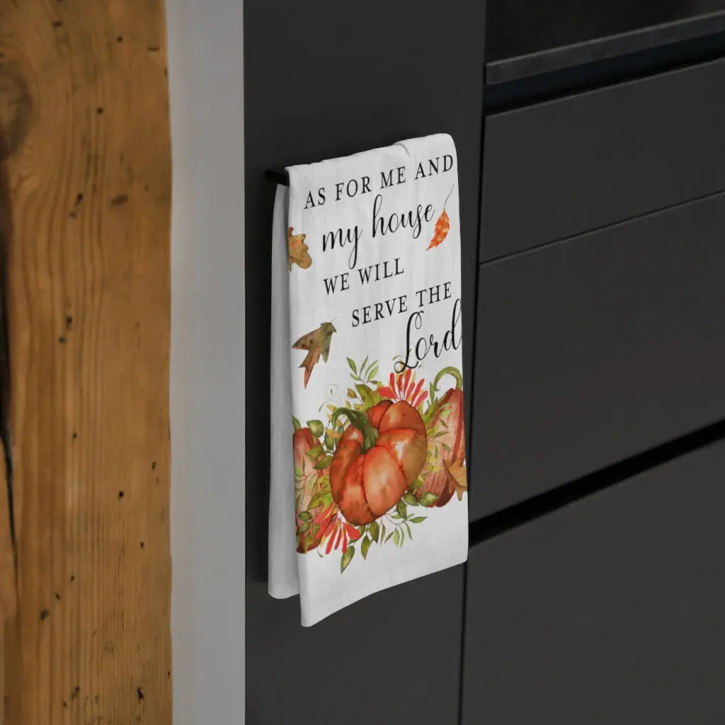 As for Me and My House Fall ScriptureTea Towel, Christian Gift, Fall Kitchen Towel Printify