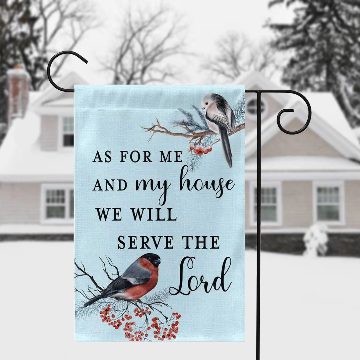 As for Me and My House Winter Birds Garden Flag - Joshua 24:15 Amazing Faith Designs