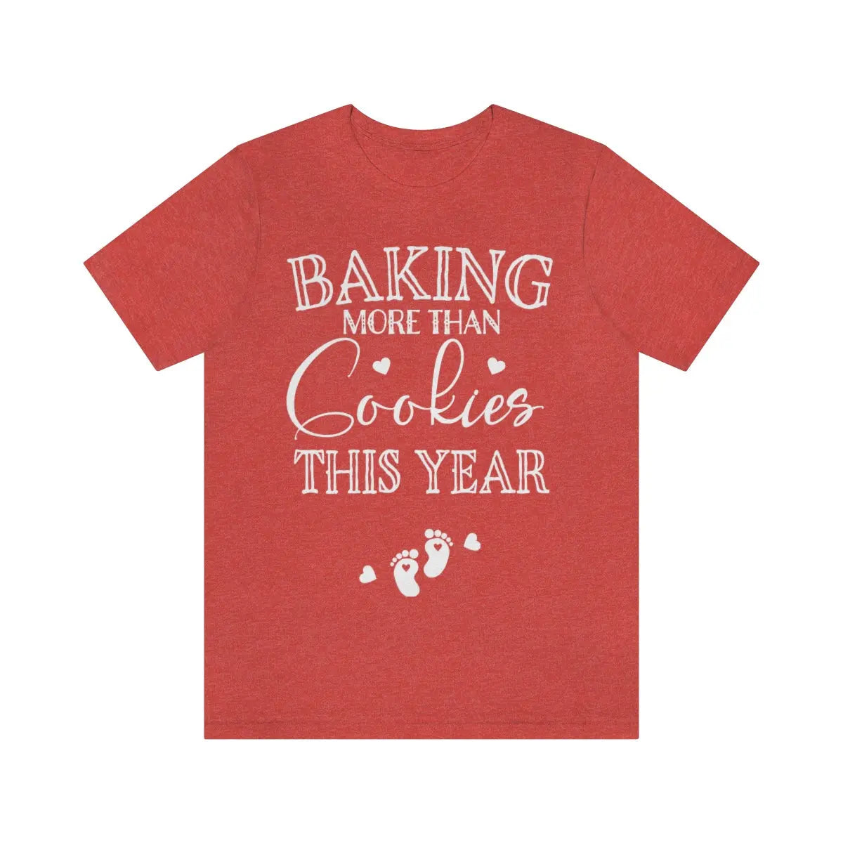 Printify Baking More Than Cookies Tee, Christmas Pregnancy Shirt, Pregnancy Announcement Tee, Holiday Maternity Shirt Heather Red / S