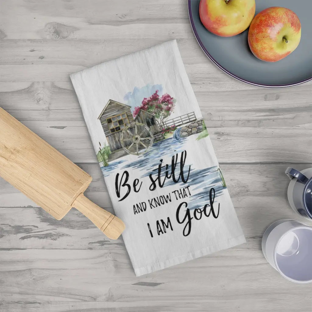 Be Still Tea Towel, Christian Kitchen Towel, Scripture Dish Towel Printify