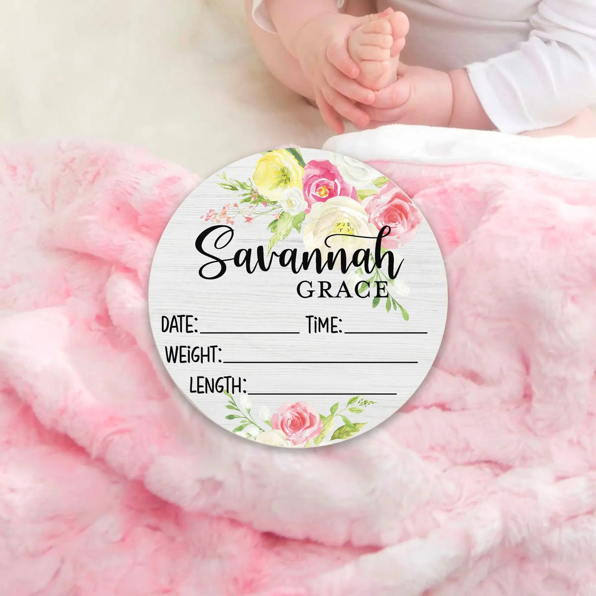 Birth Stat Designs Birth Stat Sign Personalized for Newborn Baby Girl - Pink Flowers