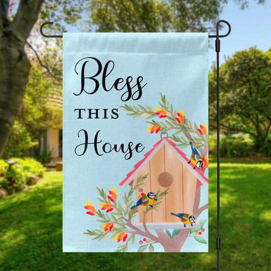 Bless This House Birdhouse Garden Flag Amazing Faith Designs