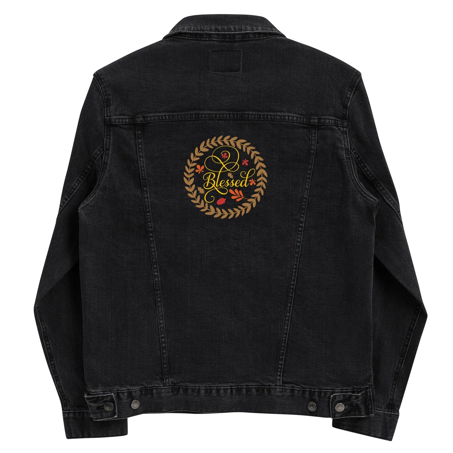 Blessed Fall Leaves Embroidered Denim Jacket Amazing Faith Designs
