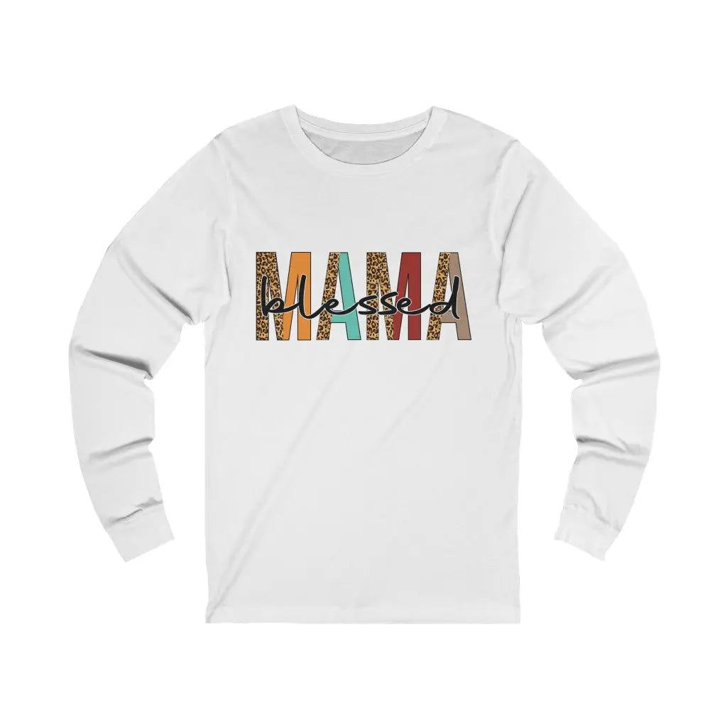Blessed Mama Unisex Long Sleeve Tee, Mom Fall Shirt, Leopard Print Mama Shirt Printify