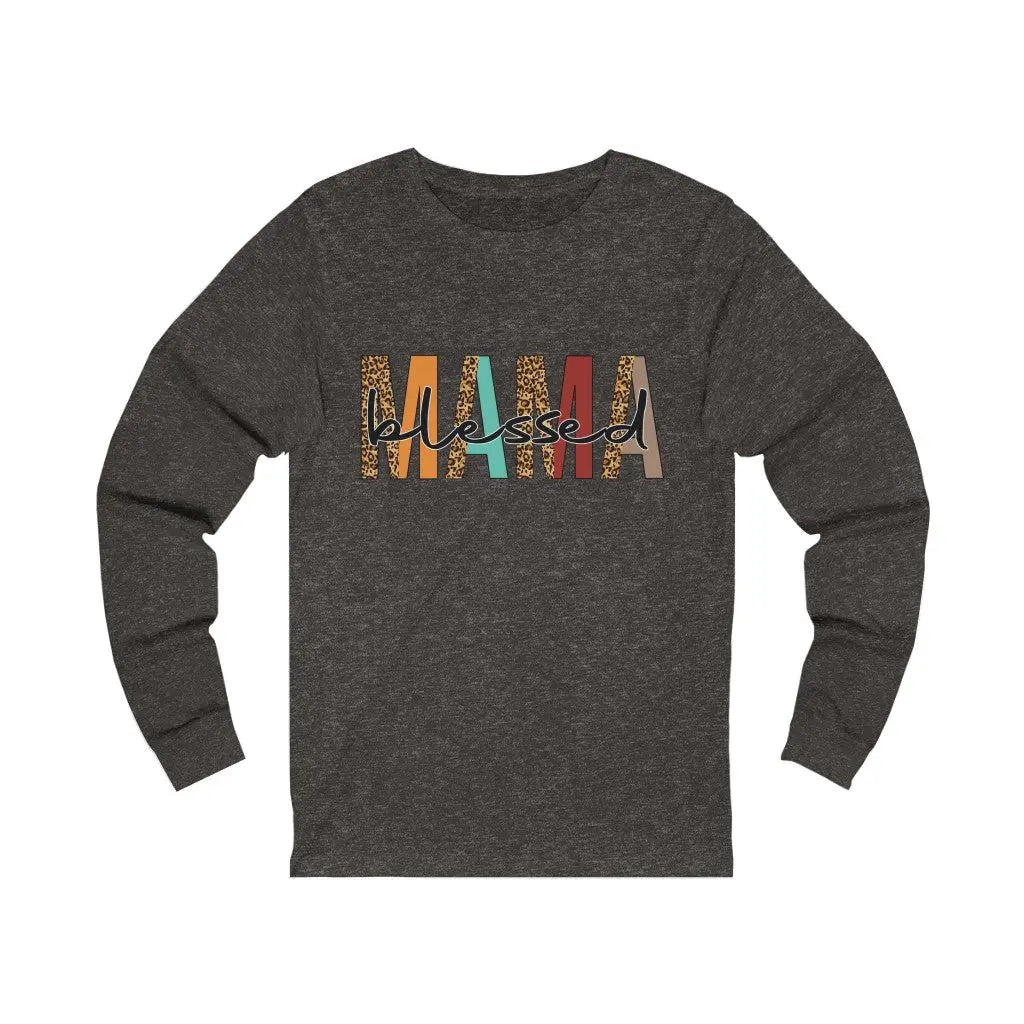 Blessed Mama Unisex Long Sleeve Tee, Mom Fall Shirt, Leopard Print Mama Shirt Printify