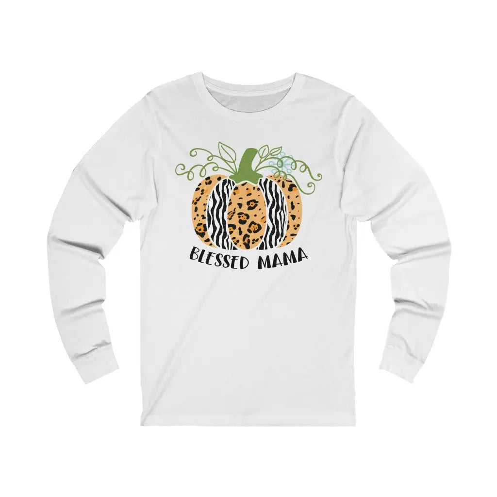 Blessed Mama Unisex Long Sleeve Tee, Mom Fall Shirt, Leopard Zebra Print Pumpkin Mama Shirt Printify