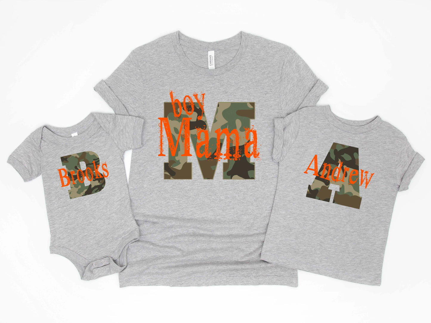 Boy Mama Camo Name Adult  T-shirt - Mom and Son Matching Shirts Amazing Faith Designs