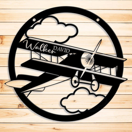 Boys Biplane Bedroom Metal Sign - Personalized, Airplane Wall Art, Airplane Nursery Art teelaunch