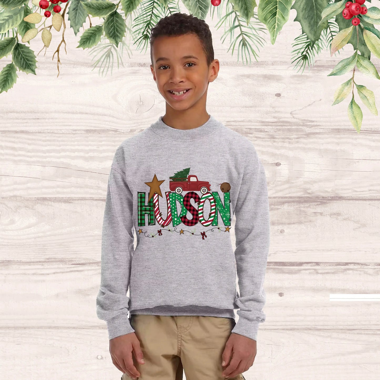 Boys Name Christmas Sweatshirt - Personalized Sweatshirt SPOD