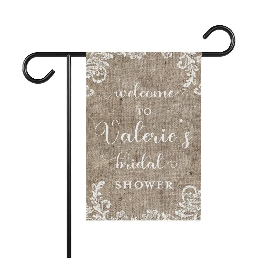 Bridal Shower Wedding Burlap and Lace Garden Flag - Personalized Printify