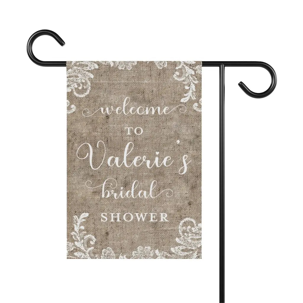 Bridal Shower Wedding Burlap and Lace Garden Flag - Personalized Printify