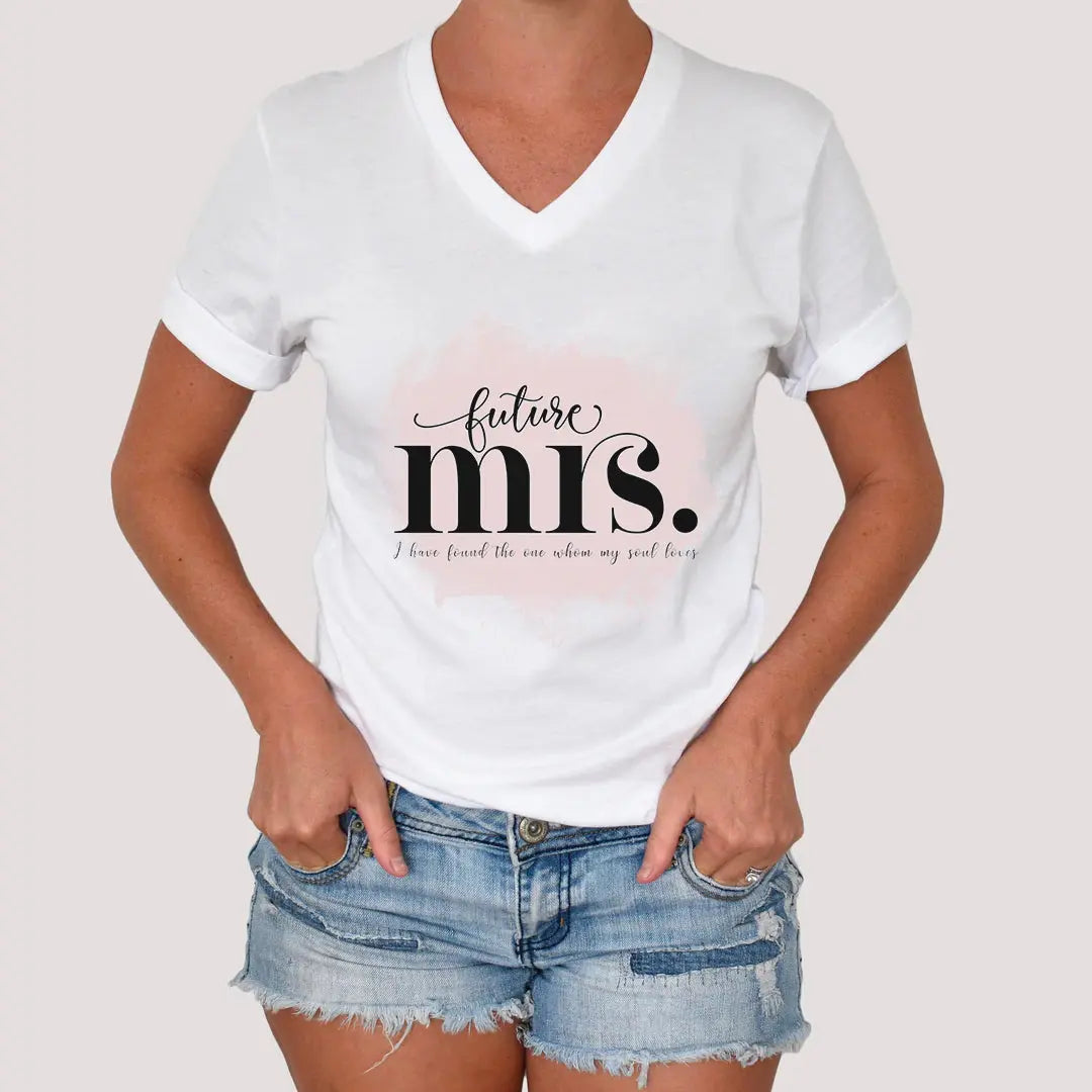 Bride Future Mrs Scripture V Neck Tshirt, Bride Gift, Bridal Shower Gift, Bride Shirt, Engagement Gift Printify