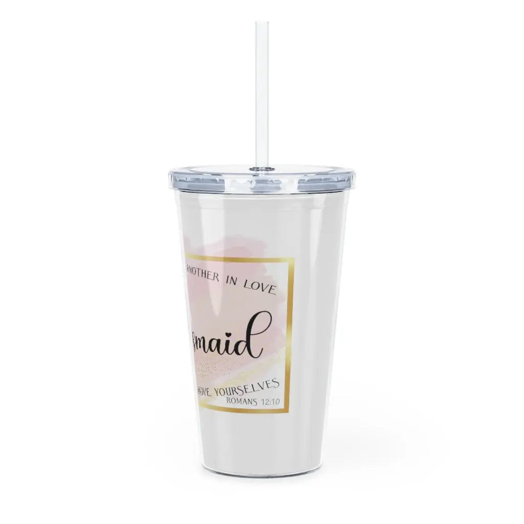 Bridesmaid Plastic Water Tumbler with Straw Printify