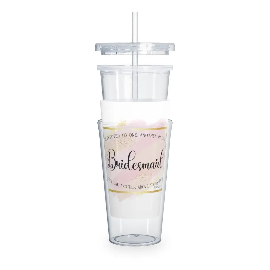 Bridesmaid Plastic Water Tumbler with Straw Printify