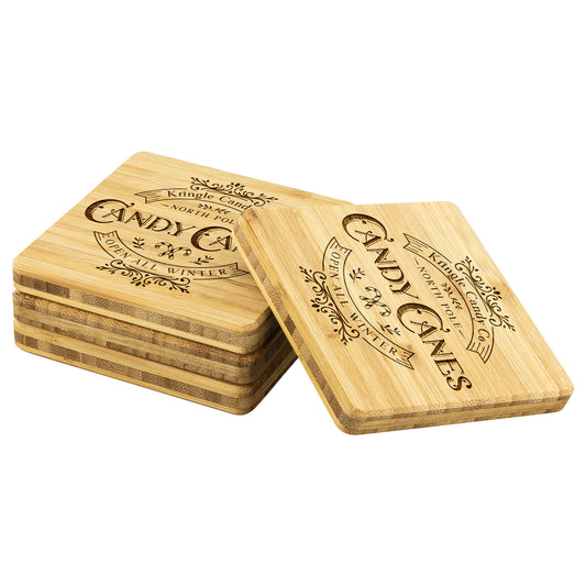 Candy Canes Co Bamboo Coasters - Set of 4, Christmas Coasters teelaunch