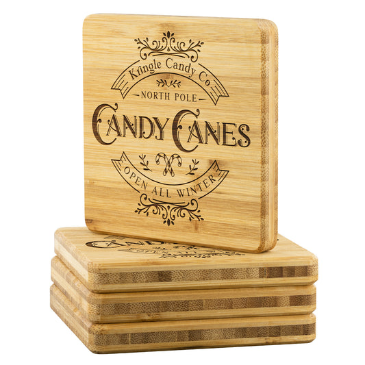 Candy Canes Co Bamboo Coasters - Set of 4, Christmas Coasters - Amazing Faith Designs