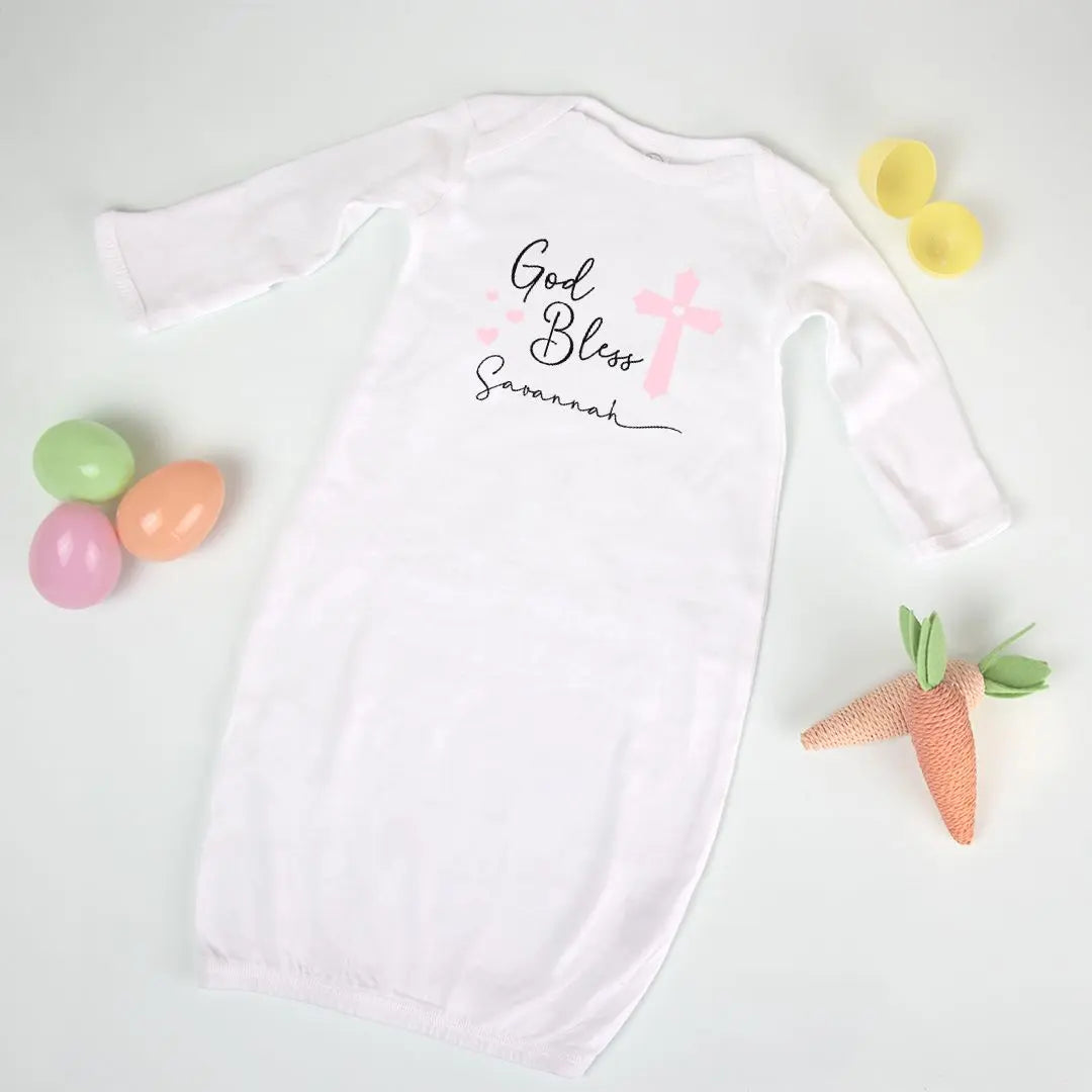 Christening God Bless Baby Name Sleep Gown, Newborn Coming Home Outfit Amazing Faith Designs