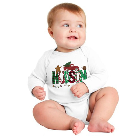 Christmas Name Boys Personalized Baby Long Sleeve Onesie SPOD