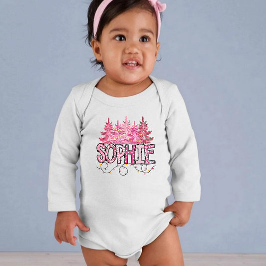 Christmas Name Girls Personalized Baby Long Sleeve Onesie SPOD