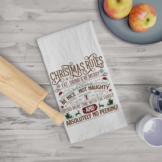 Christmas Rules Kitchen Tea Towel, Holiday Kitchen Towel, Christmas Dish Towel, Cute Christmas Kitchen Towel Printify