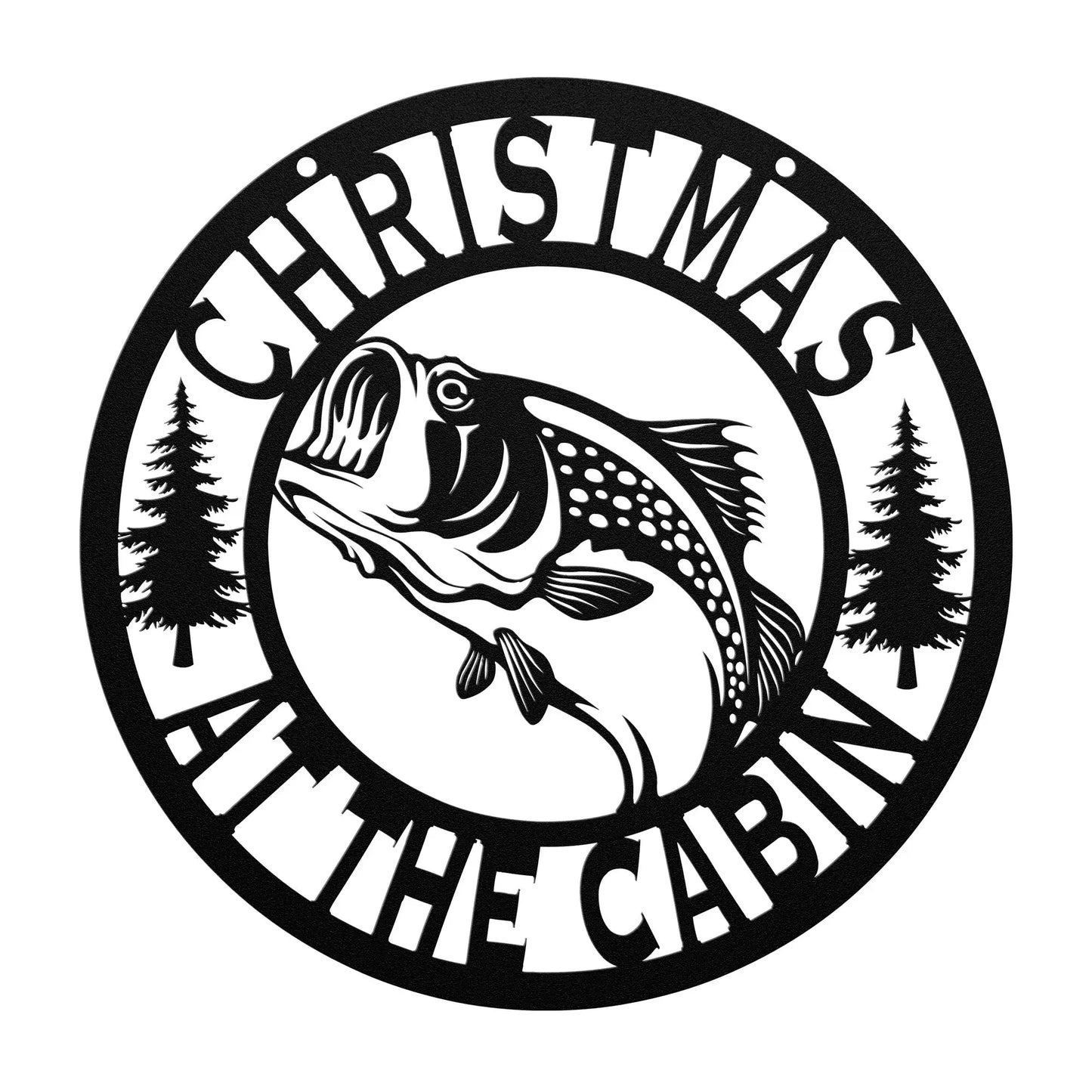 Christmas at the Cabin Bass Fishing Metal Sign, Christmas Door Wreath teelaunch