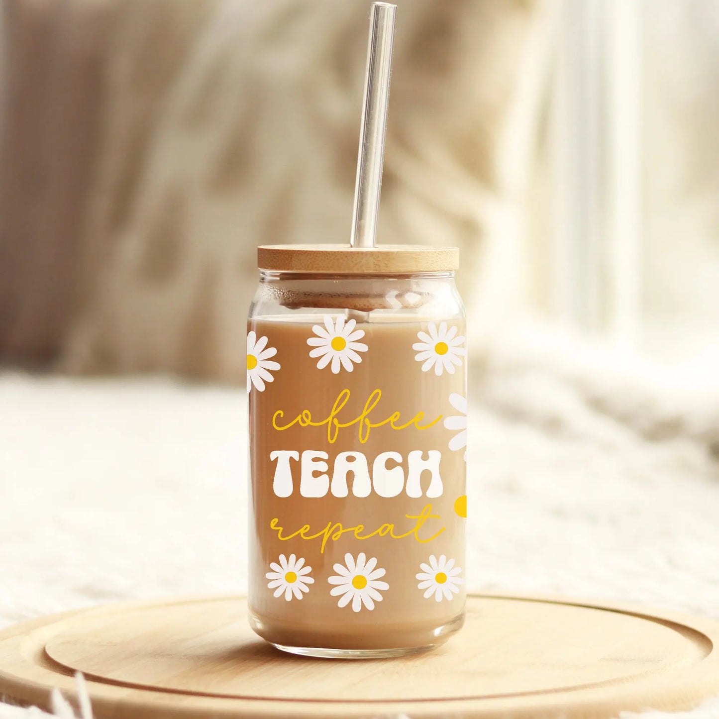 Coffee Teach Repeat Iced Coffee Glass - Amazing Faith Designs
