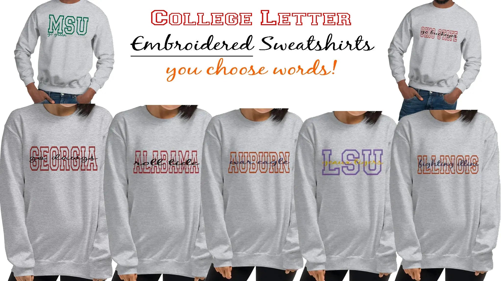 Embroidered clearance college sweatshirts