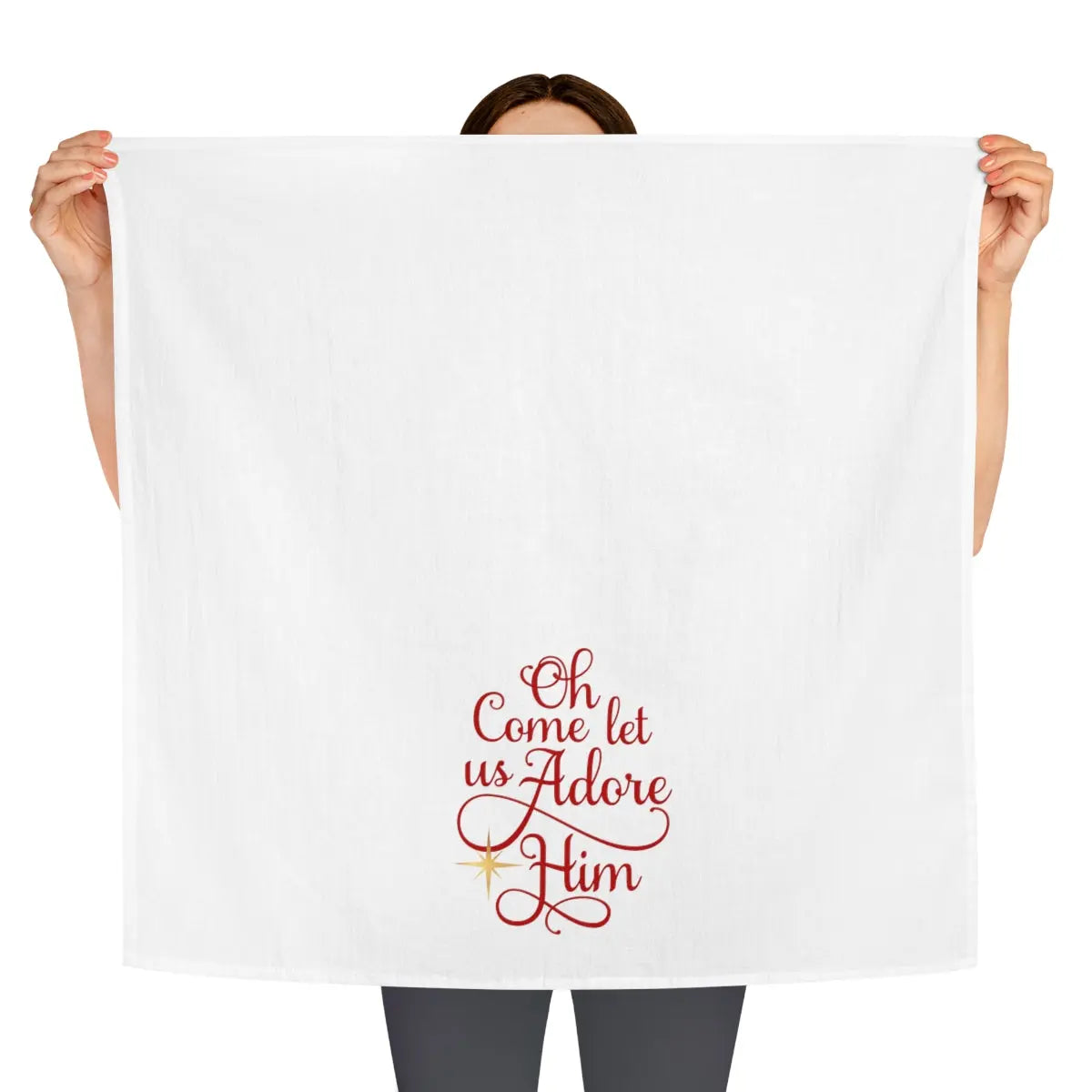 Come Let Us Adore Him Tea Towel, Holiday Kitchen Towel, Christmas Dish Towel, Cute Christmas Kitchen Towel Printify