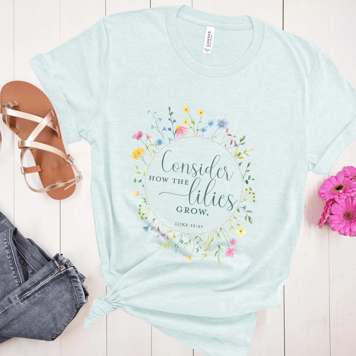 Consider the Lilies Scripture Womens Tshirt, Christian Faith Tee, Scripture Tshirt, Women's Faith Tee Printify