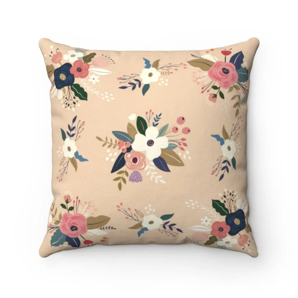Cord of Three Strands Scripture 14" or 20" Square Pillow Peach Floral Printify