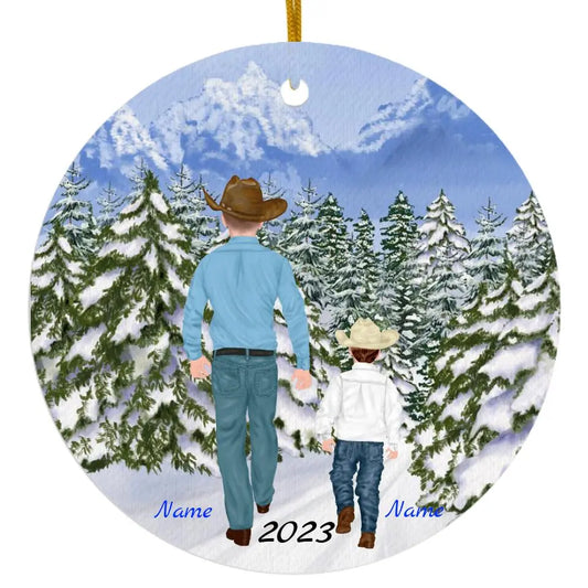 Cowboy Dad and Son Christmas Ornament 2023 Printify