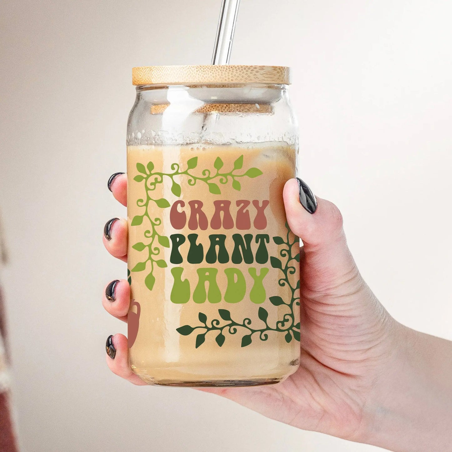 Crazy Plant Lady Glass Can | Coffee Glass | Iced Coffee Glass | Gardener Gift Amazing Faith Designs